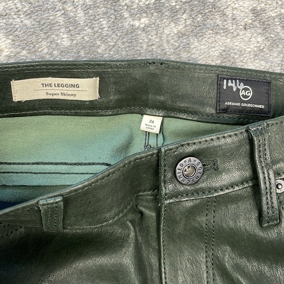 New AG Adriano Goldschmied The Legging Super Skinny Green Leather Pants Sz 26 - Picture 8 of 13